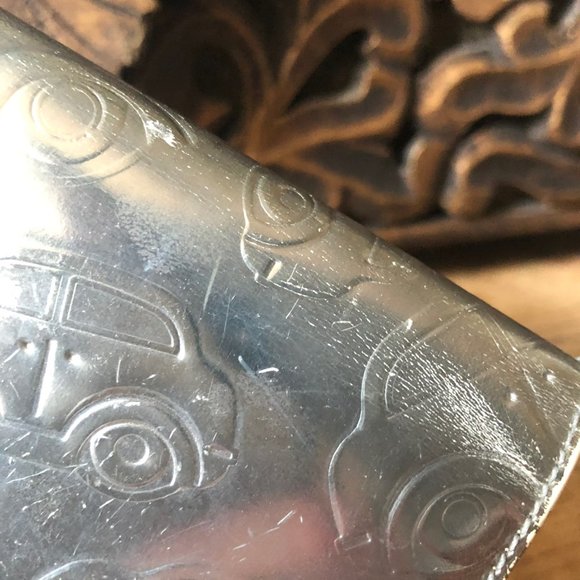 Braccialini Metallic Silver Embossed Cars Leather Trifold Checkbook Wallet - Picture 16 of 16